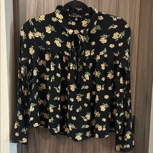 Floral Black Blouse with Yellow Accents
